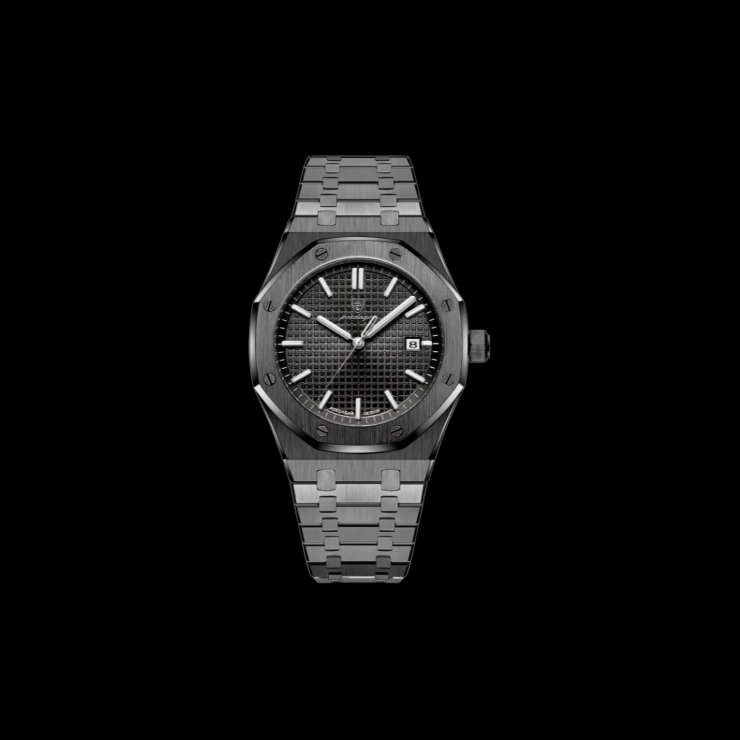 POEDAGAR stainless steel watch bracelet balck dial