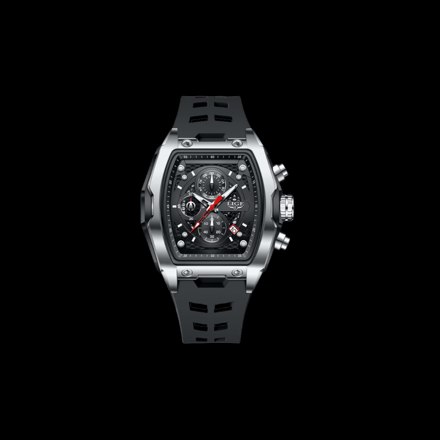 Lige's Quartz Watch black strap stainless steel