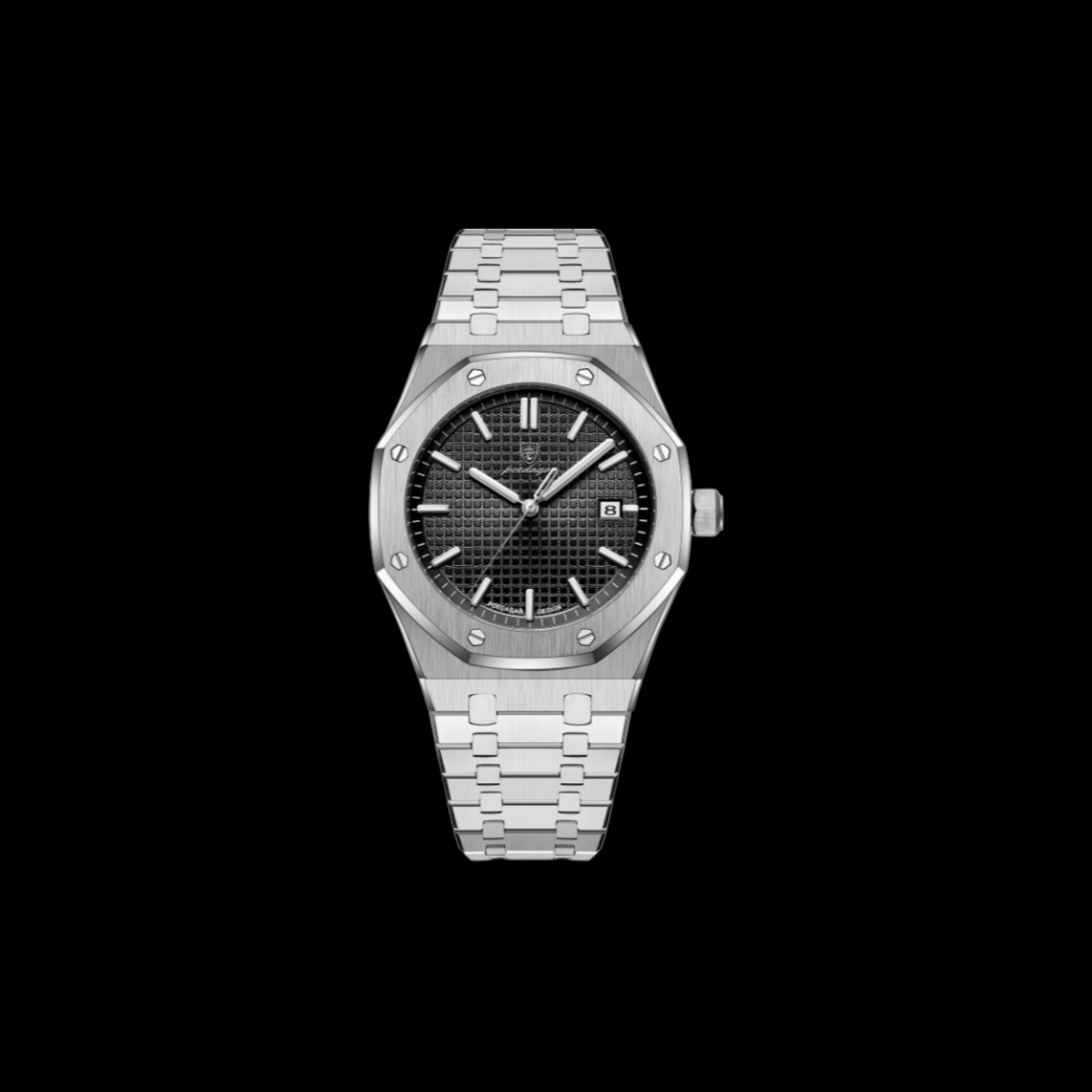POEDAGAR stainless steel watch bracelet black dial