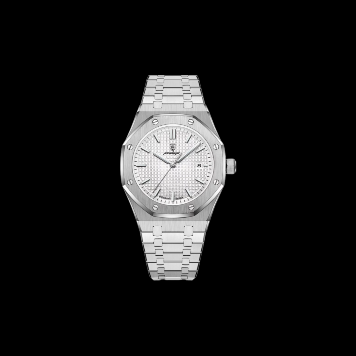 POEDAGAR stainless steel watch bracelet white dial