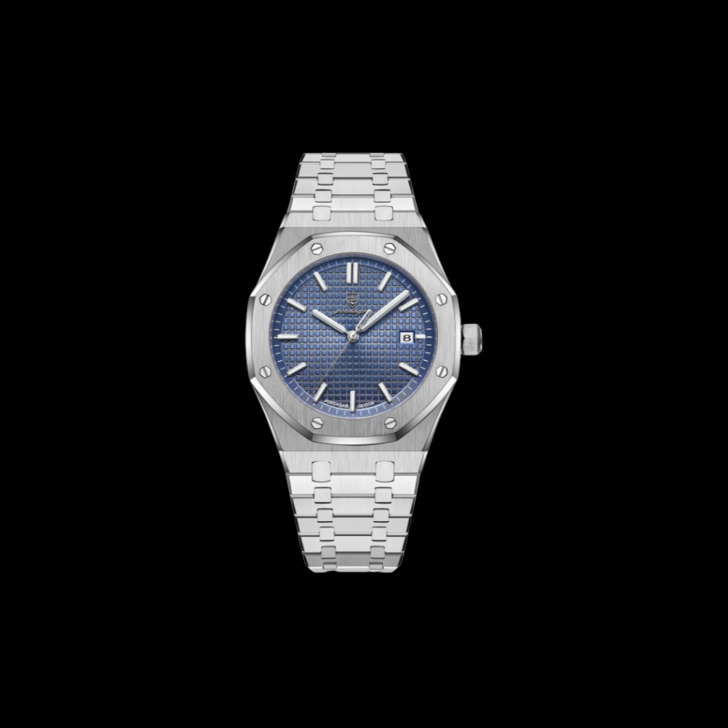 POEDAGAR stainless steel watch bracelet blue dial