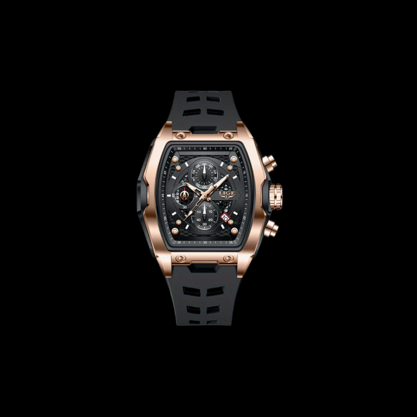Lige's Quartz Watch black strap gold
